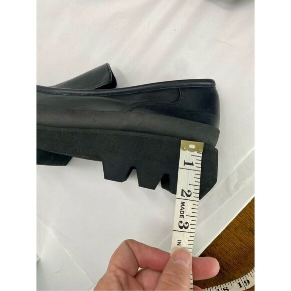 Paloma Barcelo Womens 10.5 Shoes Loafers Black Leather Platform Chunky Lug Sole - Picture 8 of 13